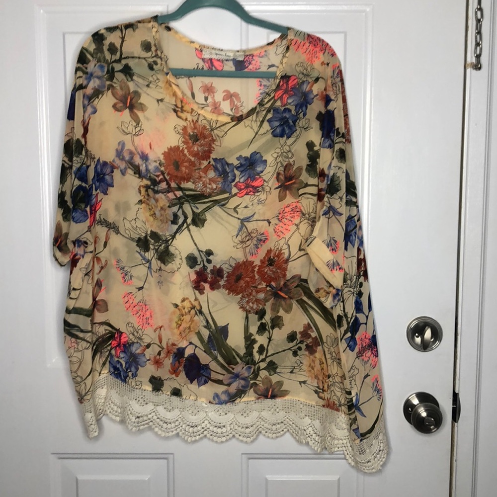Grace & Lace Sheer Floral Poncho ~ One Size